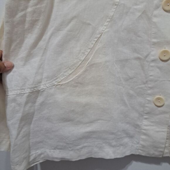 Flax Linen Azalea Carper Lightweight Jacket Minimalist Button Down Cream Large - Picture 12 of 16